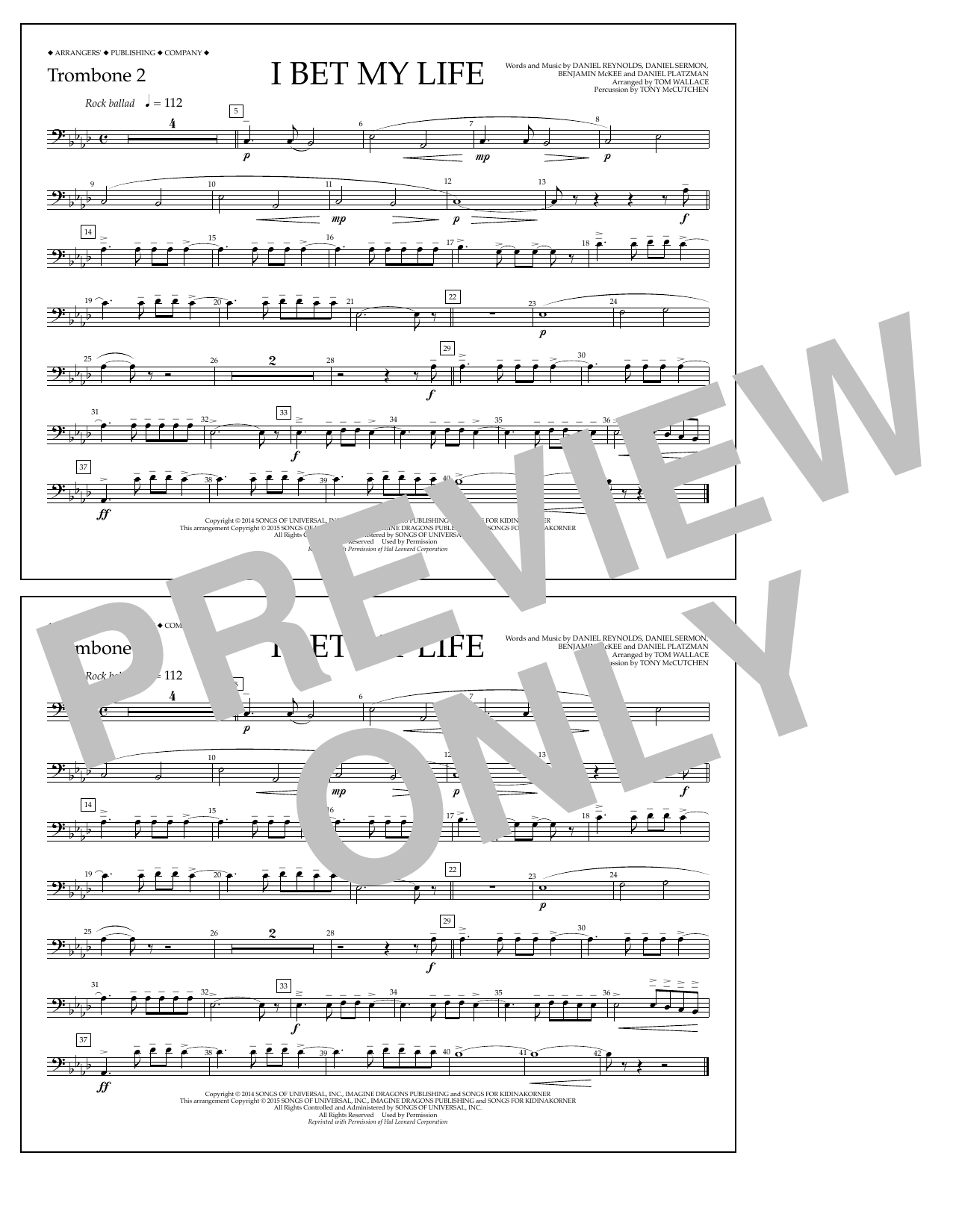Tom Wallace I Bet My Life - Trombone 2 sheet music notes and chords arranged for Marching Band