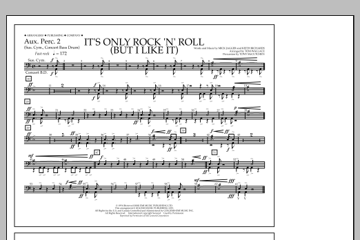 Tom Wallace It's Only Rock 'n' Roll (But I Like It) - Aux. Perc. 2 sheet music notes and chords arranged for Marching Band