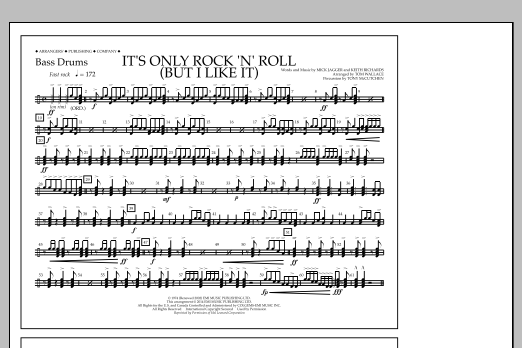 Tom Wallace It's Only Rock 'n' Roll (But I Like It) - Bass Drums sheet music notes and chords arranged for Marching Band