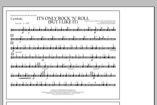 Tom Wallace It's Only Rock 'n' Roll (But I Like It) - Cymbals sheet music notes and chords arranged for Marching Band