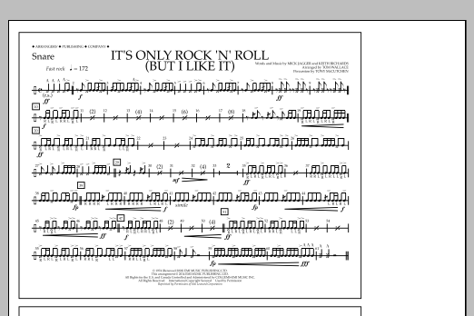 Tom Wallace It's Only Rock 'n' Roll (But I Like It) - Snare sheet music notes and chords arranged for Marching Band