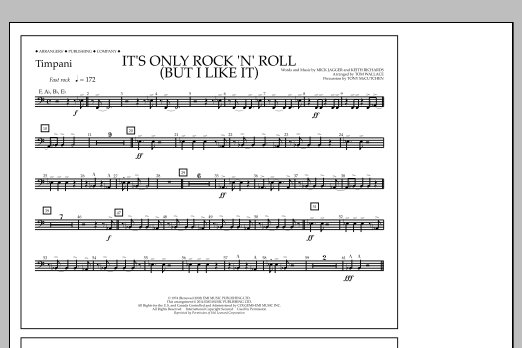 Tom Wallace It's Only Rock 'n' Roll (But I Like It) - Timpani sheet music notes and chords arranged for Marching Band