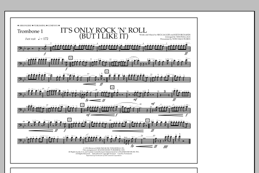 Tom Wallace It's Only Rock 'n' Roll (But I Like It) - Trombone 1 sheet music notes and chords arranged for Marching Band