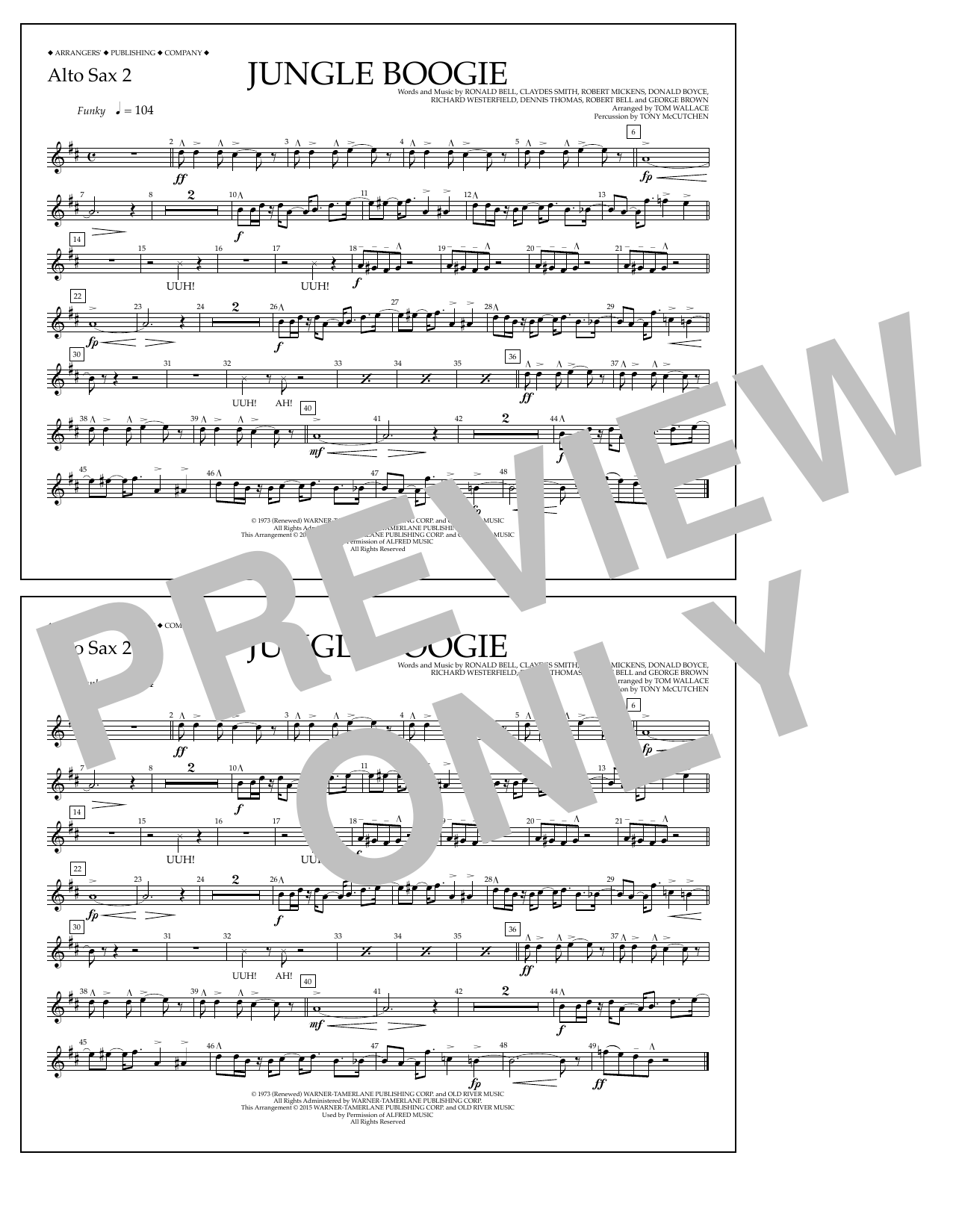 Tom Wallace Jungle Boogie - Alto Sax 2 sheet music notes and chords arranged for Marching Band