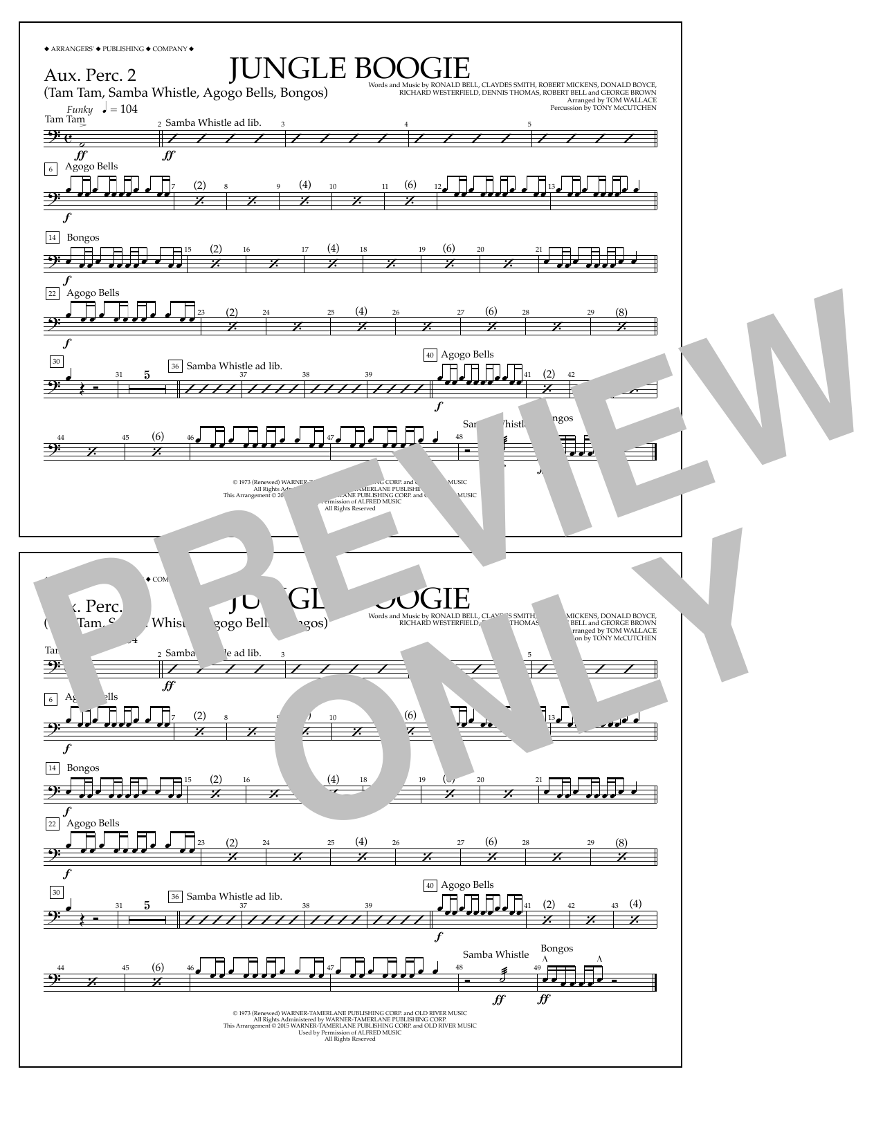 Tom Wallace Jungle Boogie - Aux. Perc. 2 sheet music notes and chords arranged for Marching Band