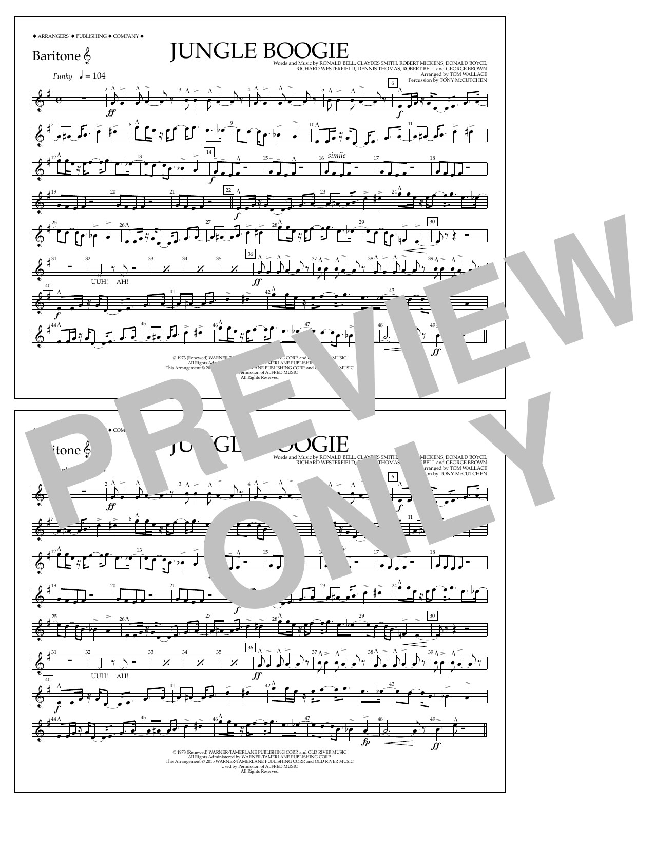 Tom Wallace Jungle Boogie - Baritone T.C. sheet music notes and chords arranged for Marching Band