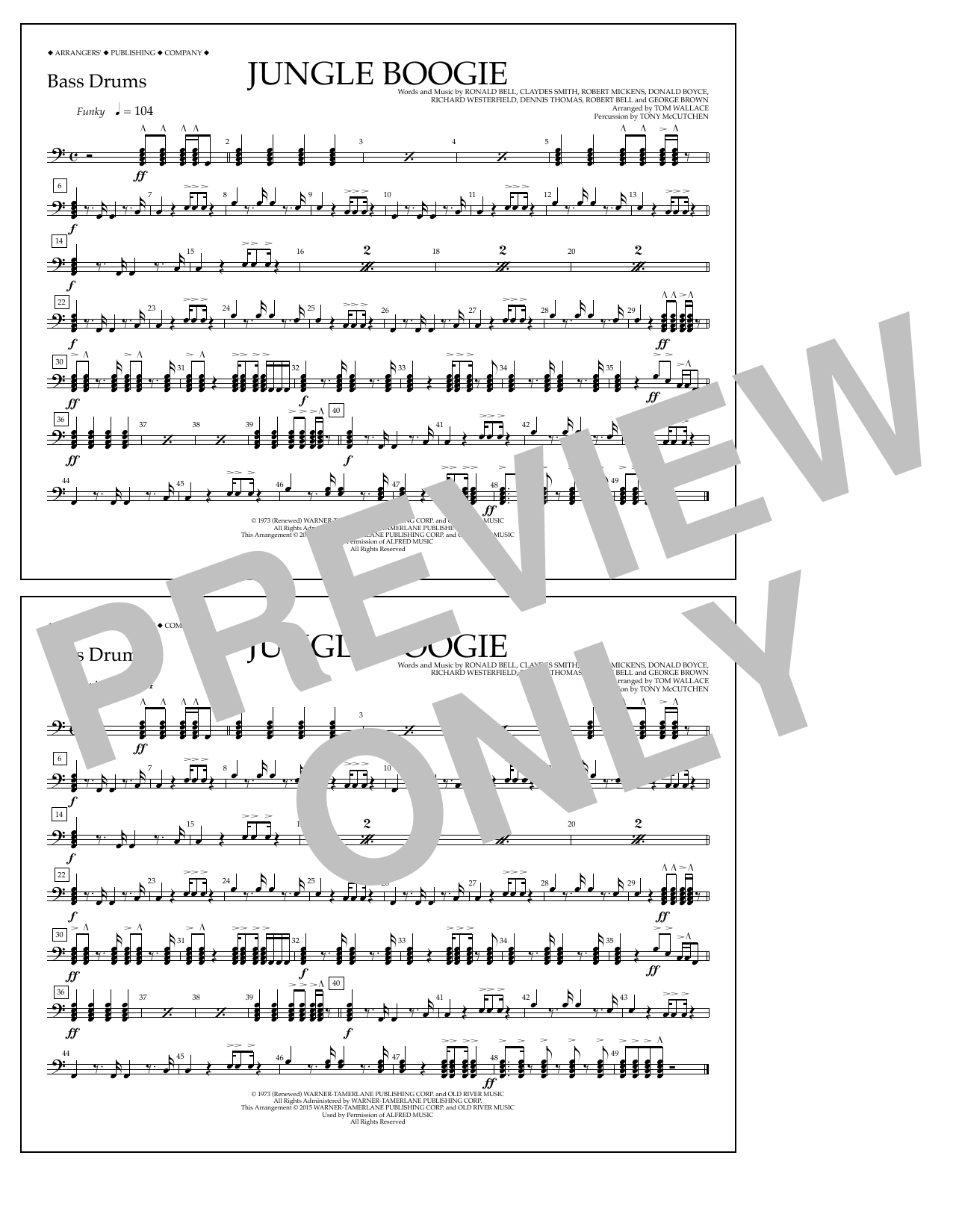 Tom Wallace Jungle Boogie - Bass Drums sheet music notes and chords arranged for Marching Band