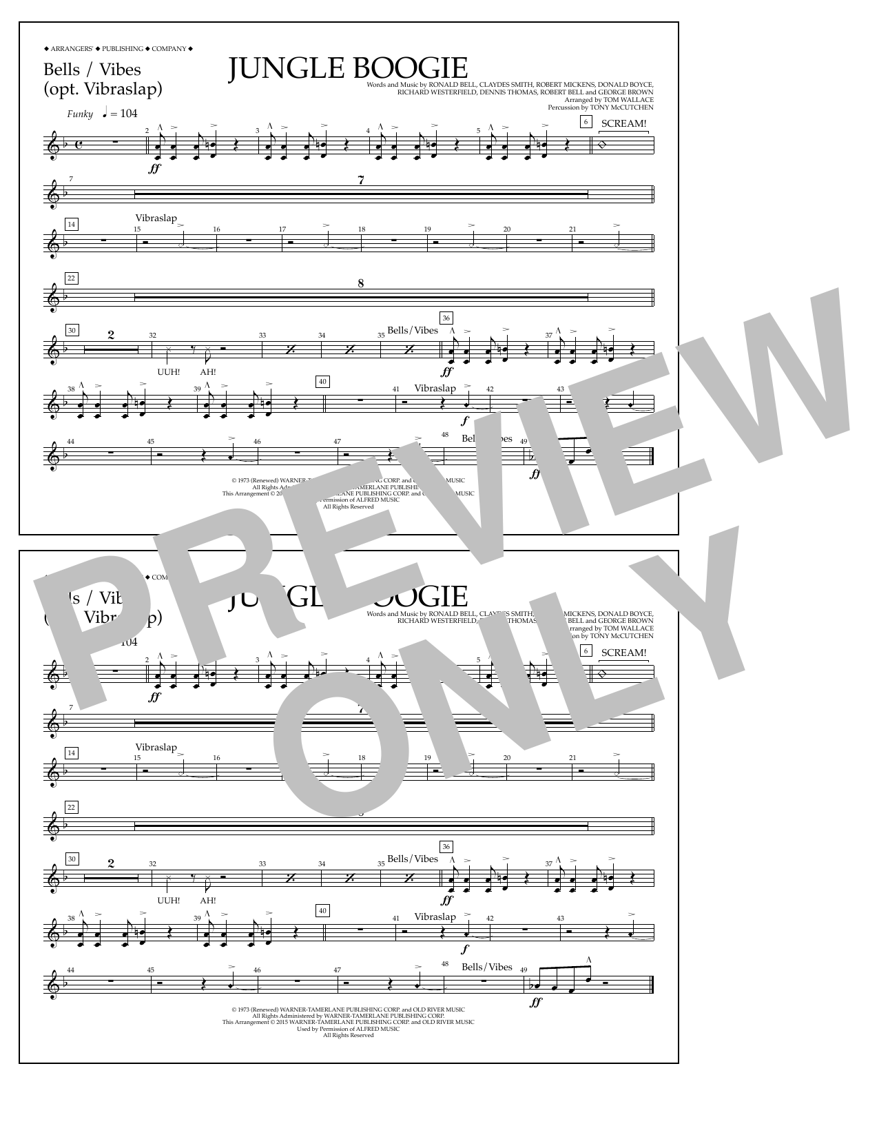 Tom Wallace Jungle Boogie - Bells/Vibes sheet music notes and chords arranged for Marching Band