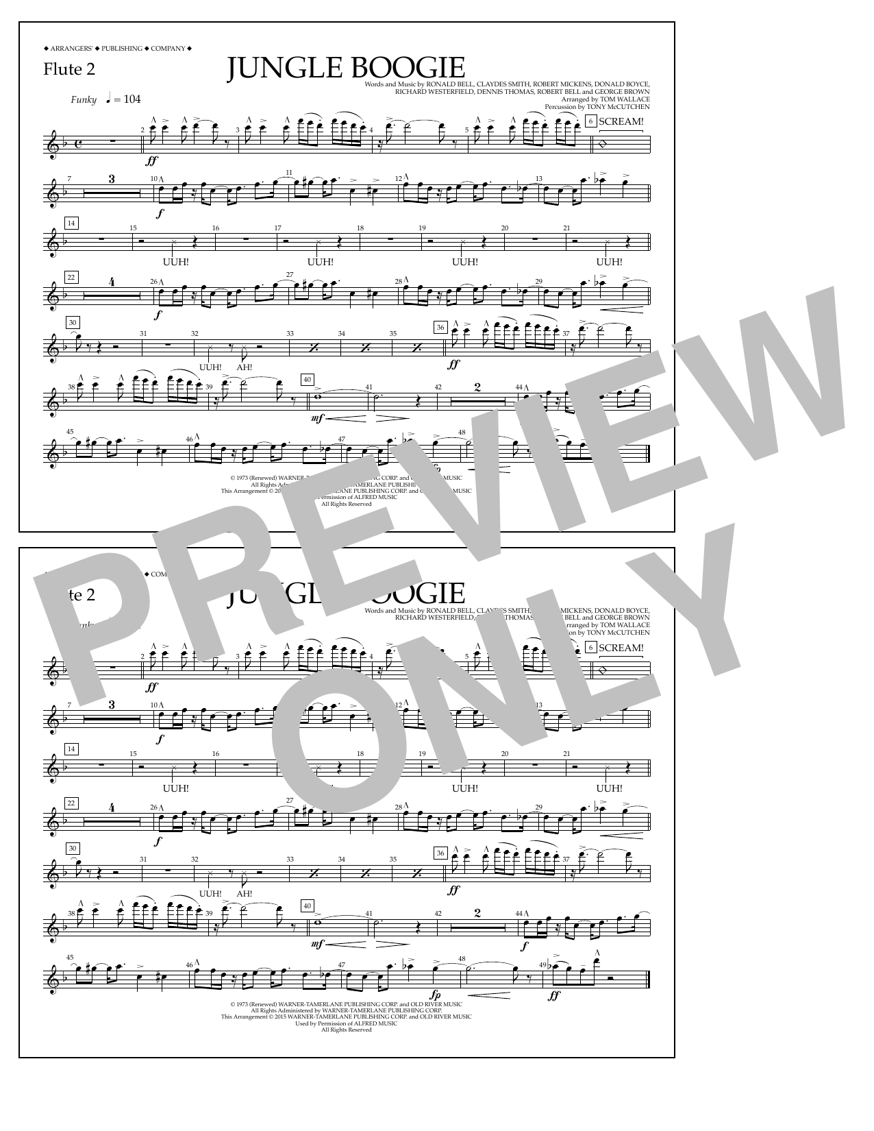 Tom Wallace Jungle Boogie - Flute 2 sheet music notes and chords arranged for Marching Band