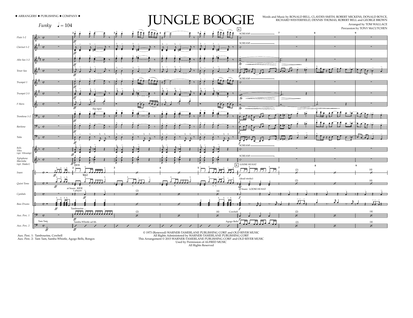 Tom Wallace Jungle Boogie - Full Score sheet music notes and chords arranged for Marching Band