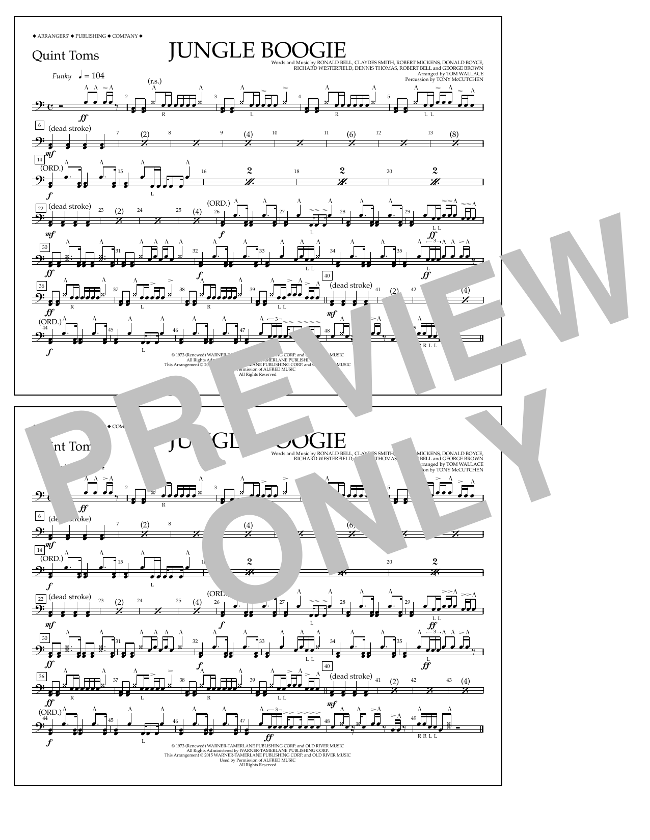 Tom Wallace Jungle Boogie - Quint-Toms sheet music notes and chords arranged for Marching Band