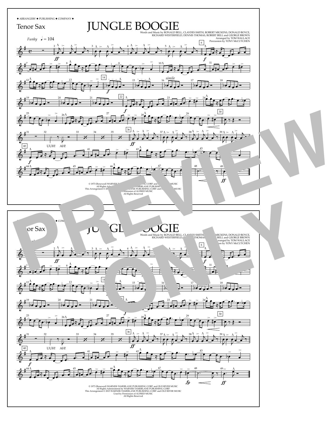 Tom Wallace Jungle Boogie - Tenor Sax sheet music notes and chords arranged for Marching Band
