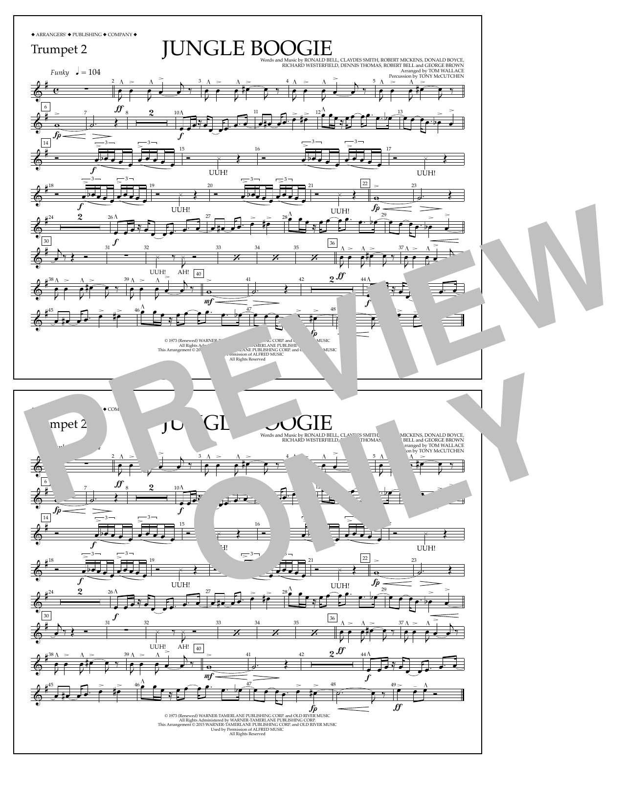 Tom Wallace Jungle Boogie - Trumpet 2 sheet music notes and chords arranged for Marching Band