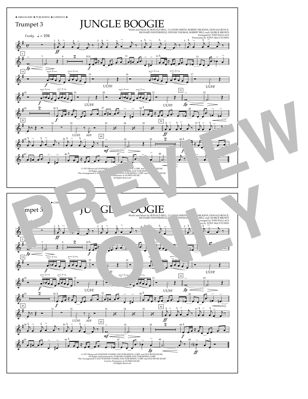 Tom Wallace Jungle Boogie - Trumpet 3 sheet music notes and chords arranged for Marching Band