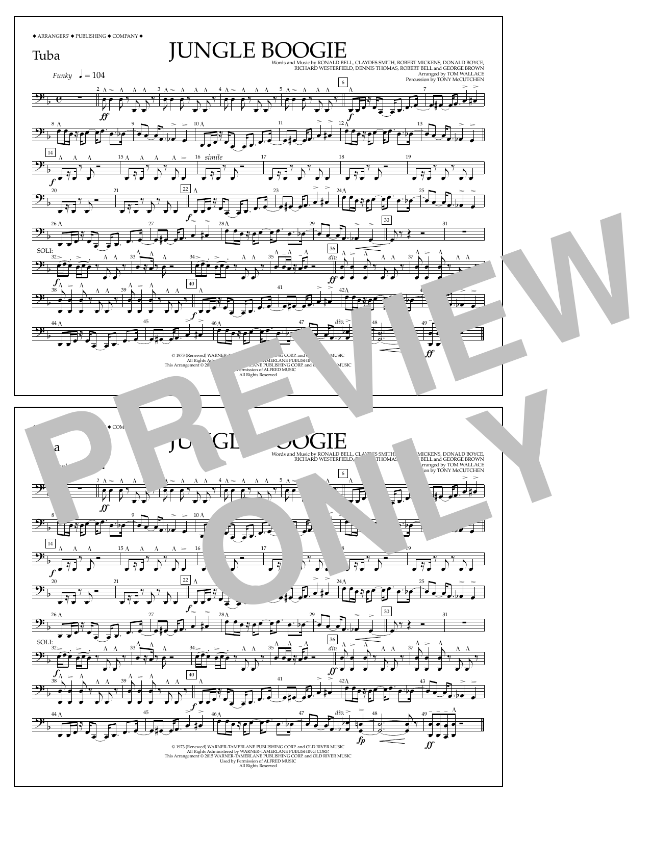 Tom Wallace Jungle Boogie - Tuba sheet music notes and chords arranged for Marching Band