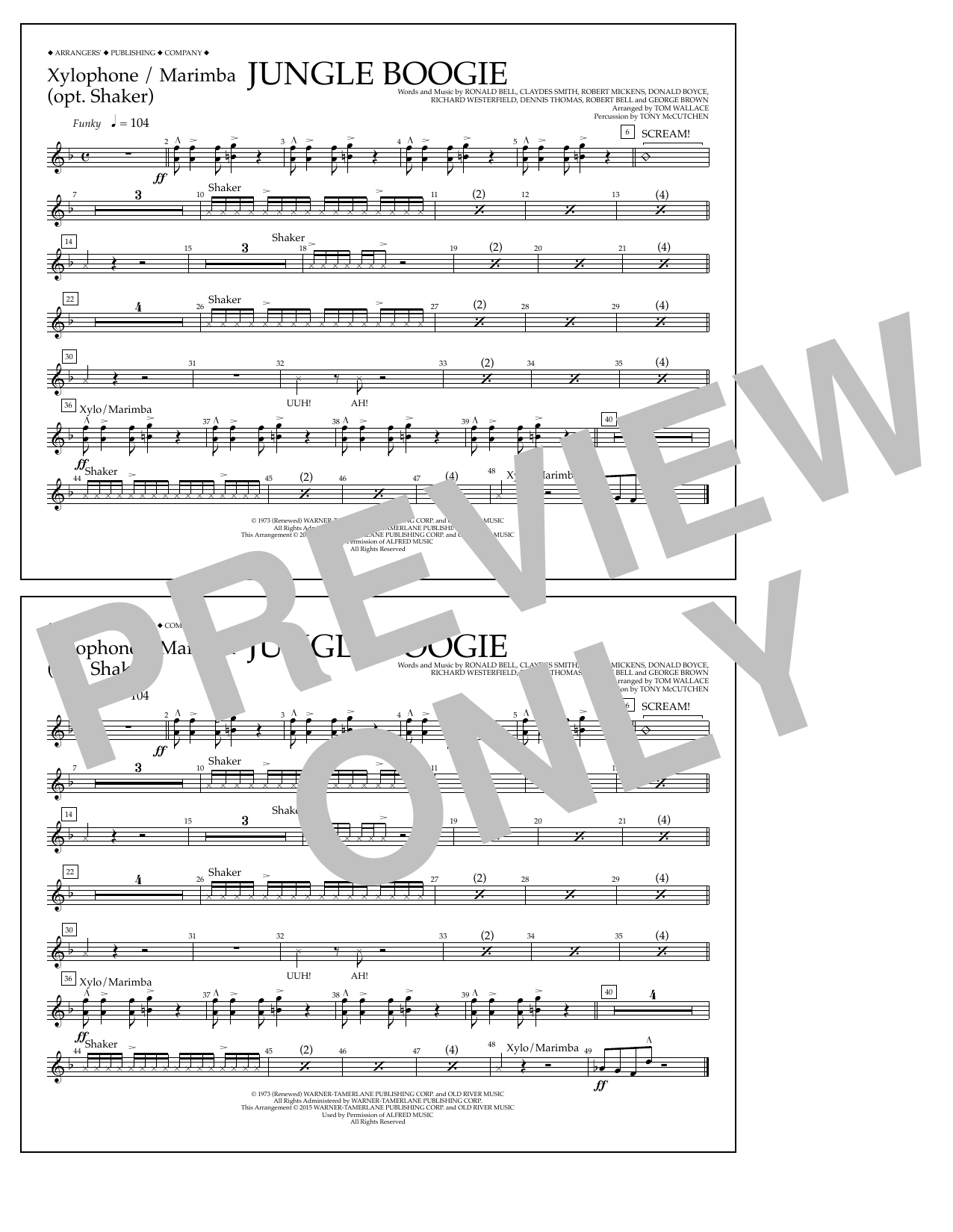 Tom Wallace Jungle Boogie - Xylophone/Marimba sheet music notes and chords arranged for Marching Band