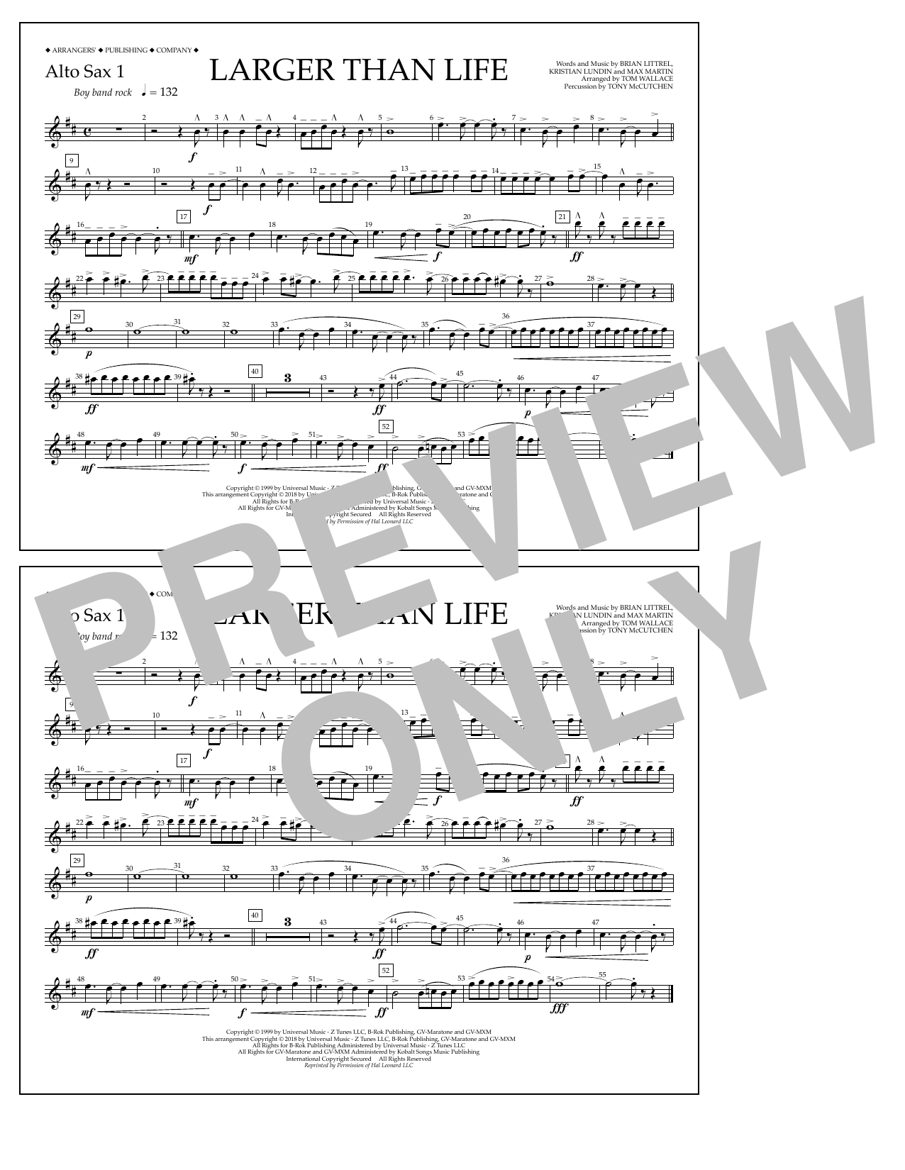 Tom Wallace Larger Than Life - Alto Sax 1 sheet music notes and chords arranged for Marching Band