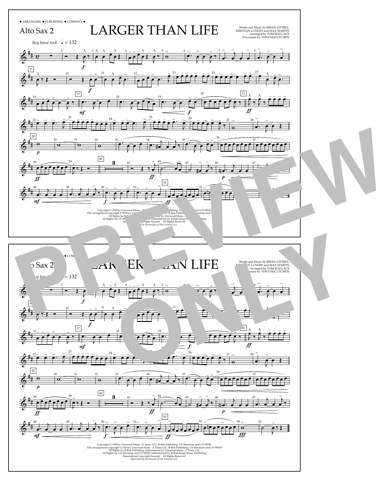 Tom Wallace Larger Than Life - Alto Sax 2 sheet music notes and chords arranged for Marching Band