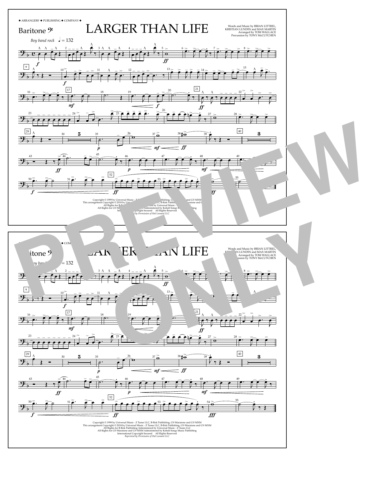 Tom Wallace Larger Than Life - Baritone B.C. sheet music notes and chords arranged for Marching Band