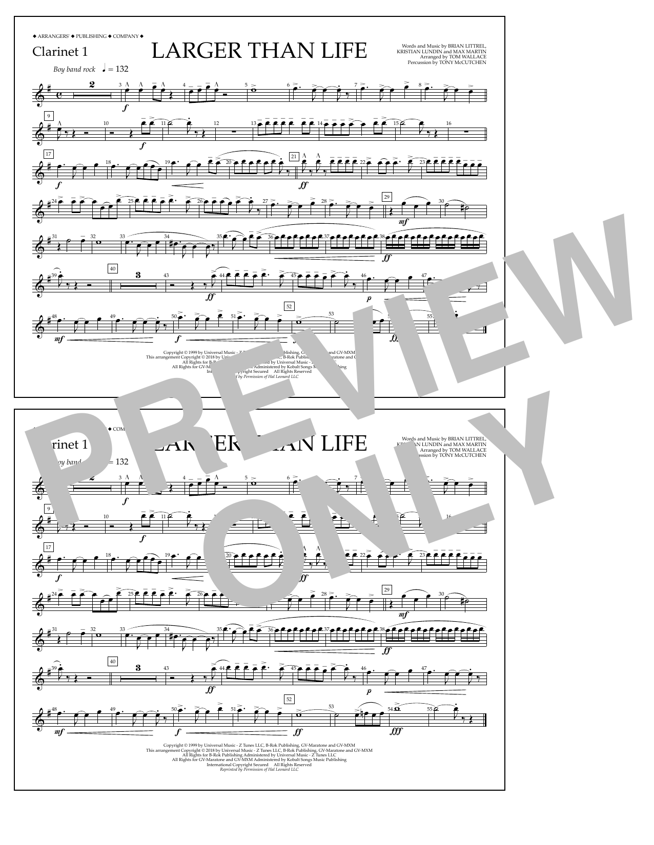 Tom Wallace Larger Than Life - Clarinet 1 sheet music notes and chords arranged for Marching Band