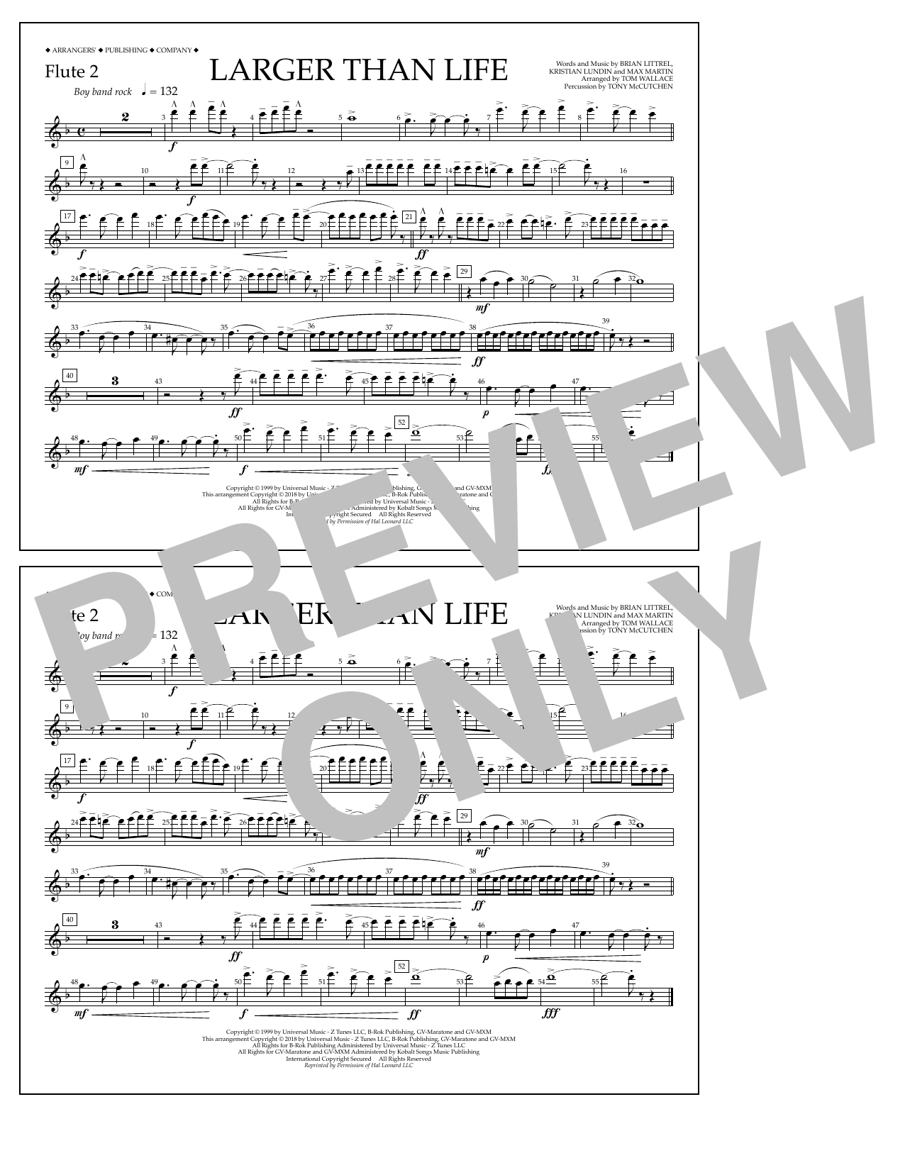 Tom Wallace Larger Than Life - Flute 2 sheet music notes and chords arranged for Marching Band