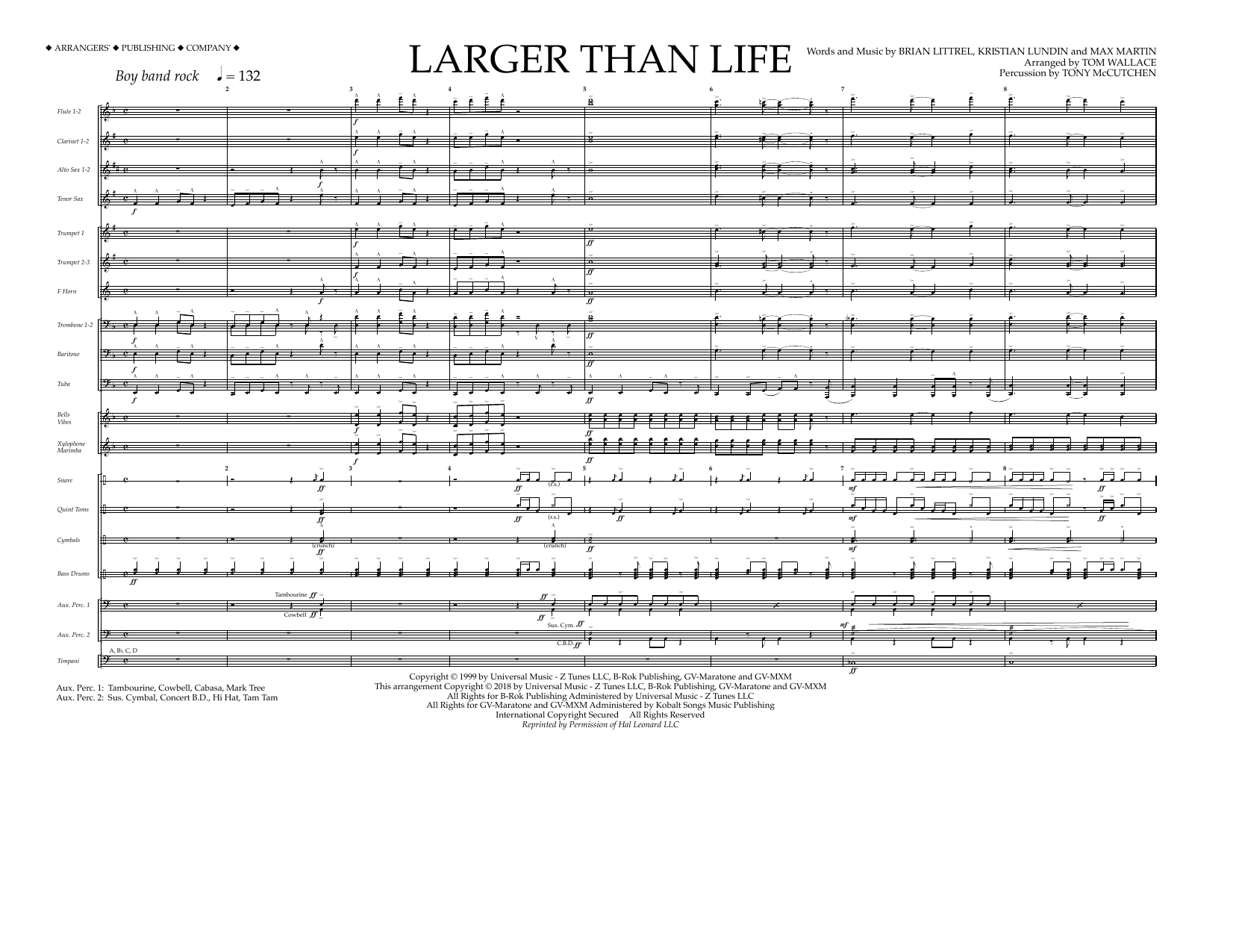 Tom Wallace Larger Than Life - Full Score sheet music notes and chords arranged for Marching Band