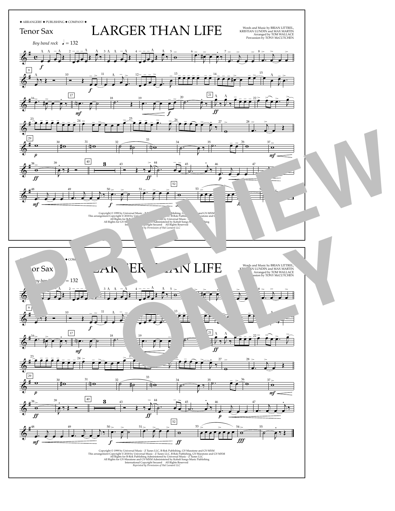 Tom Wallace Larger Than Life - Tenor Sax sheet music notes and chords arranged for Marching Band
