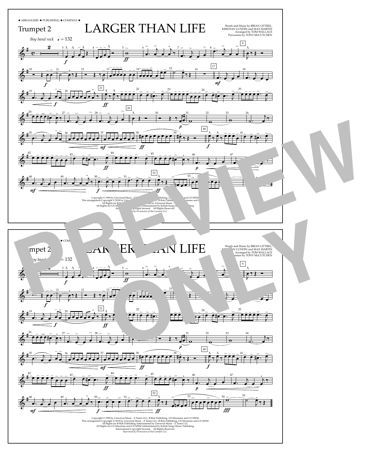 Tom Wallace Larger Than Life - Trumpet 2 sheet music notes and chords arranged for Marching Band