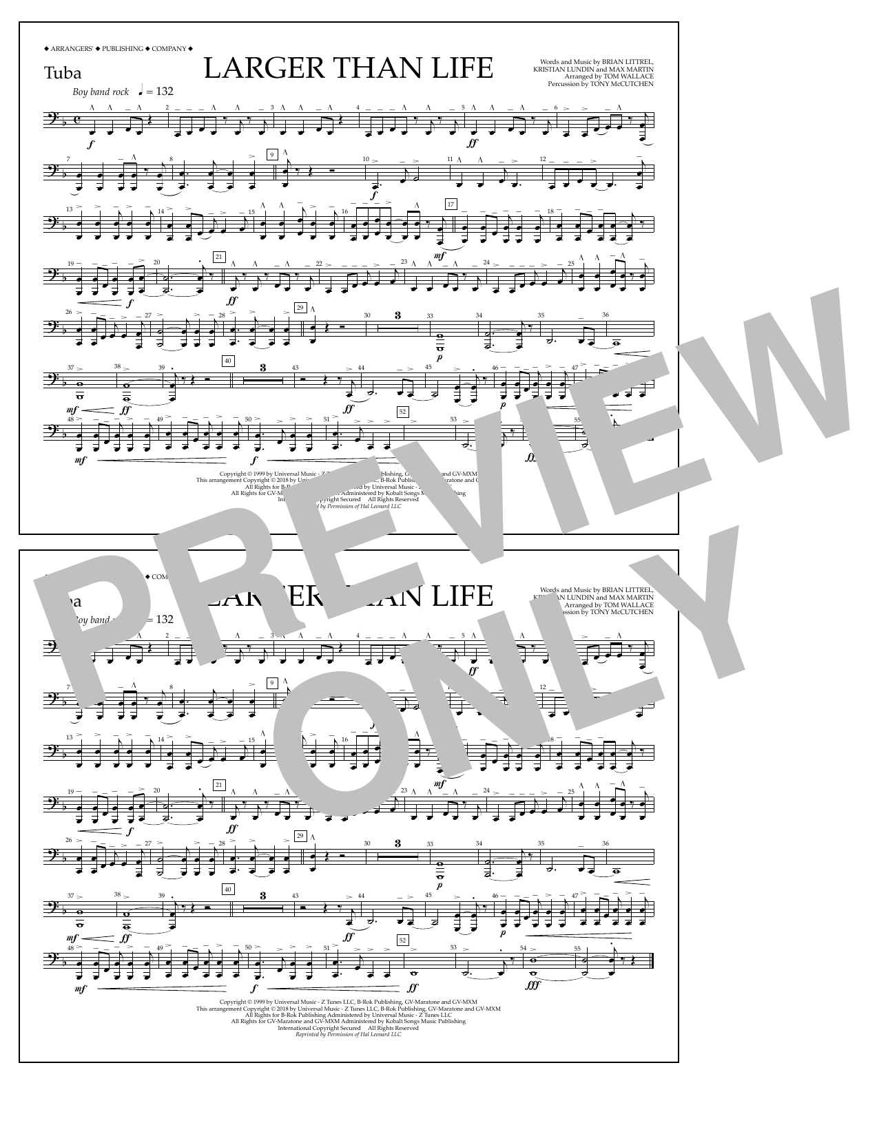 Tom Wallace Larger Than Life - Tuba sheet music notes and chords arranged for Marching Band
