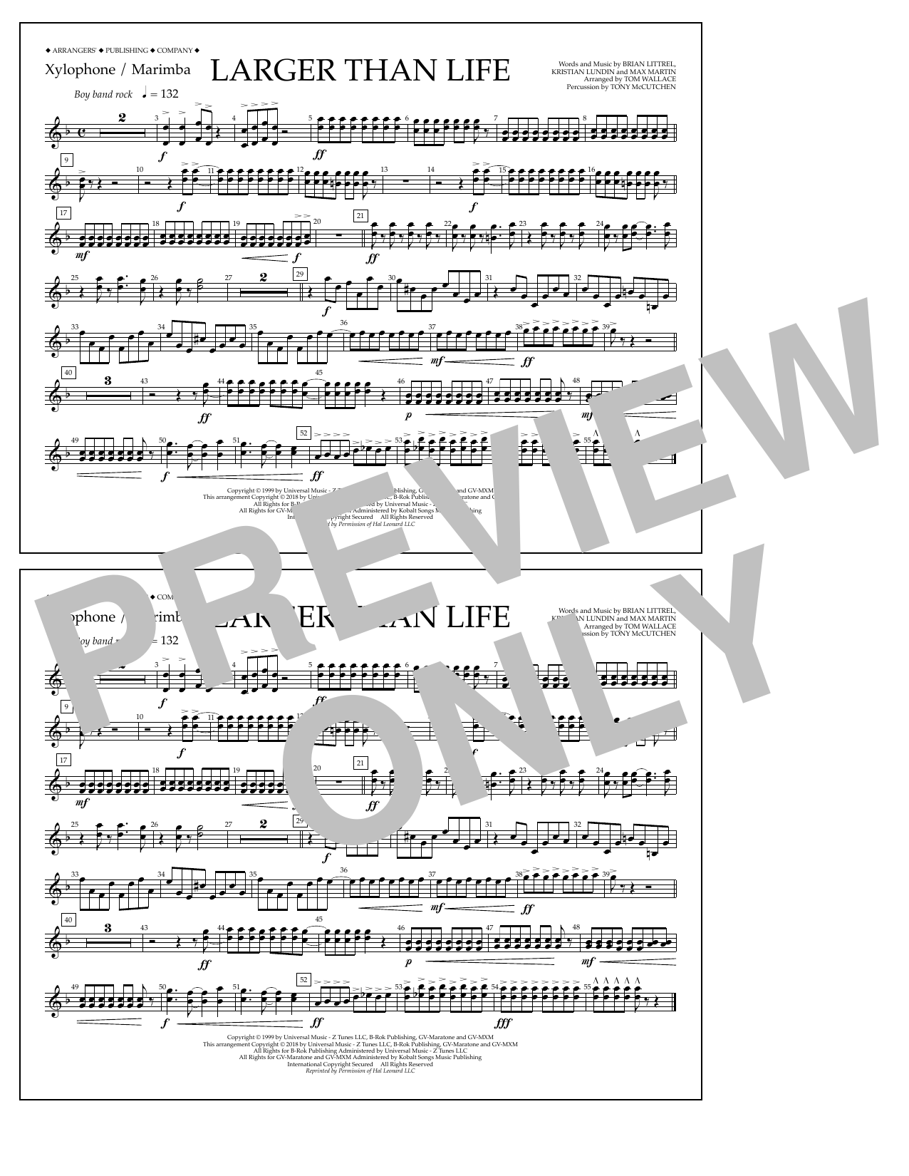 Tom Wallace Larger Than Life - Xylophone/Marimba sheet music notes and chords arranged for Marching Band