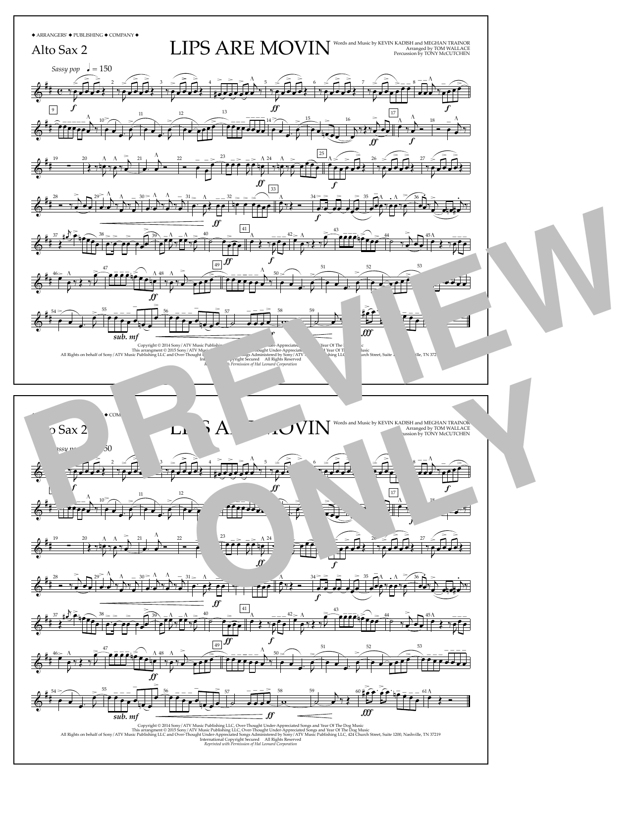 Tom Wallace Lips Are Movin - Alto Sax 2 sheet music notes and chords arranged for Marching Band