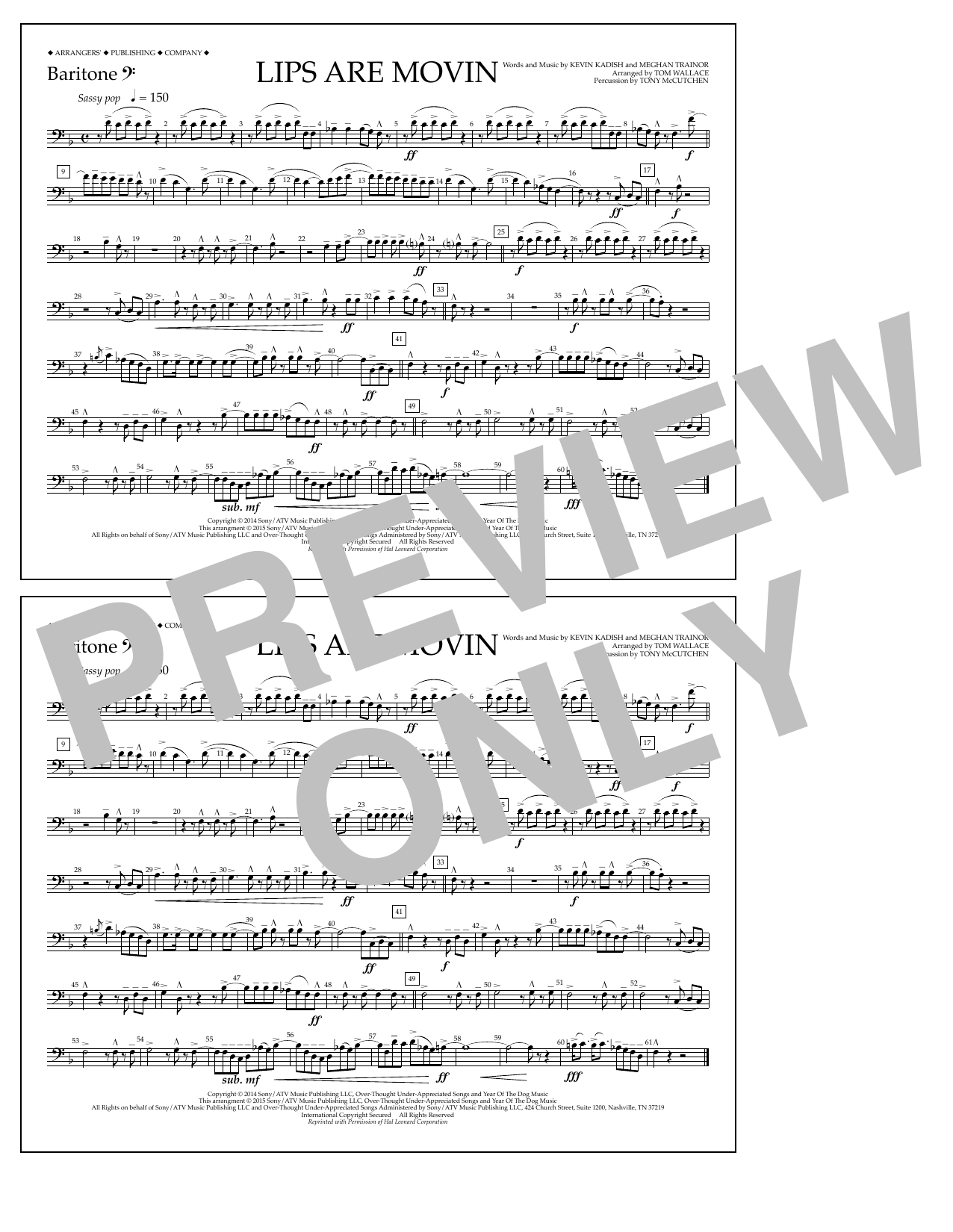 Tom Wallace Lips Are Movin - Baritone B.C. sheet music notes and chords arranged for Marching Band