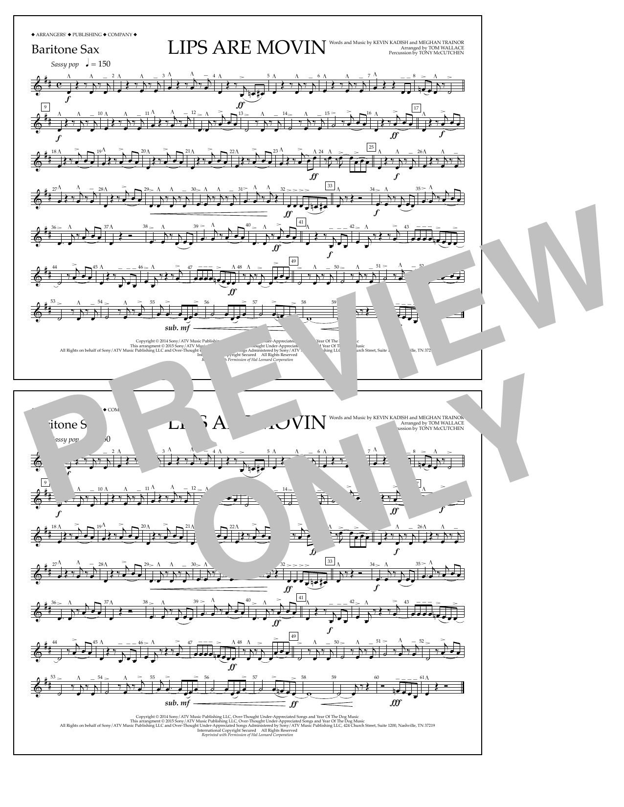 Tom Wallace Lips Are Movin - Baritone Sax sheet music notes and chords arranged for Marching Band