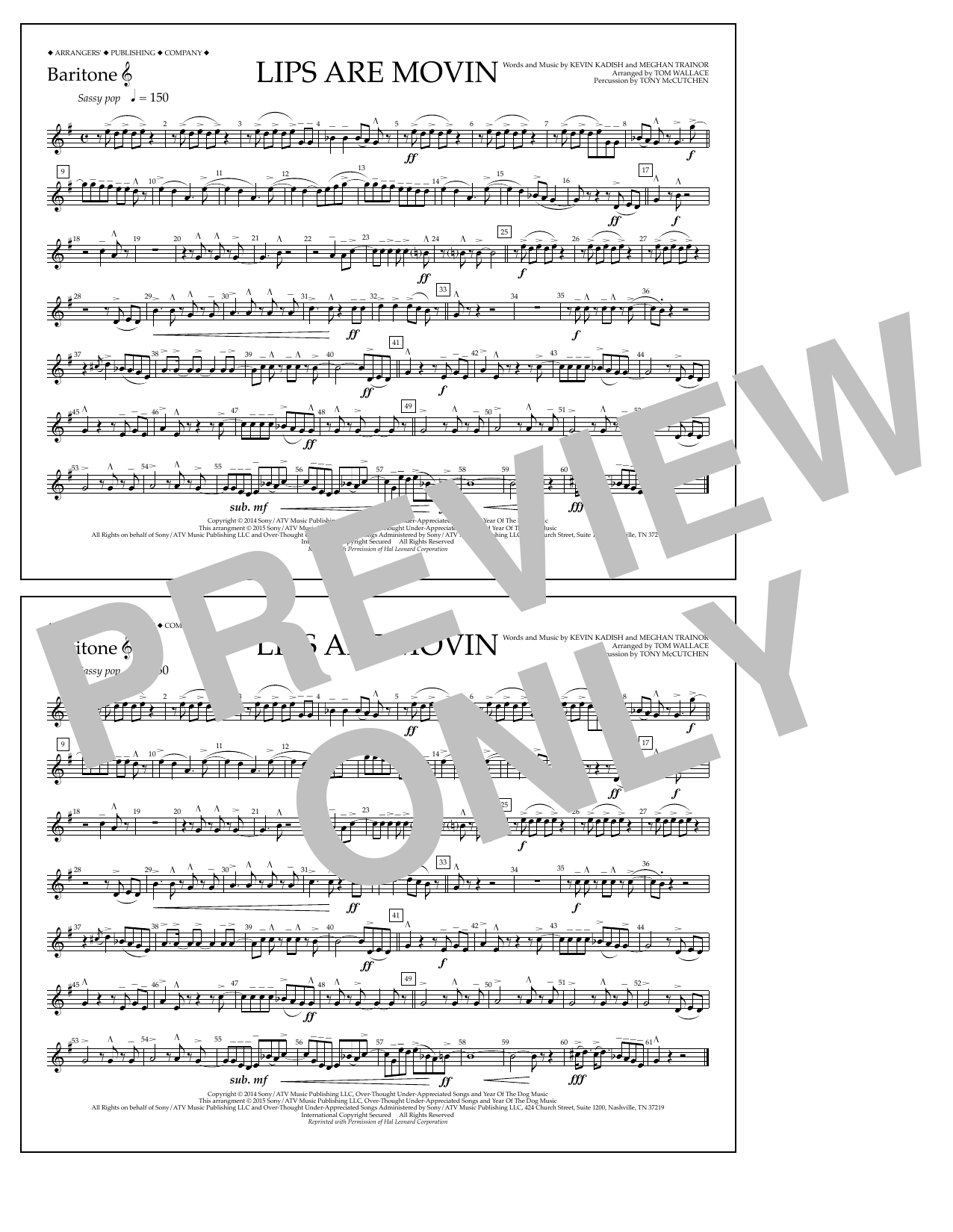 Tom Wallace Lips Are Movin - Baritone T.C. sheet music notes and chords arranged for Marching Band