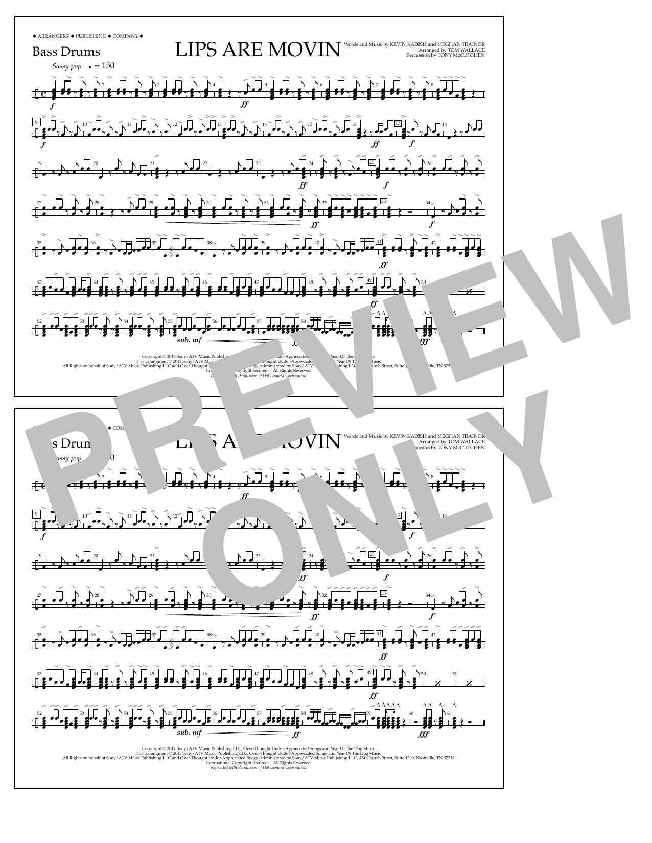 Tom Wallace Lips Are Movin - Bass Drums sheet music notes and chords arranged for Marching Band