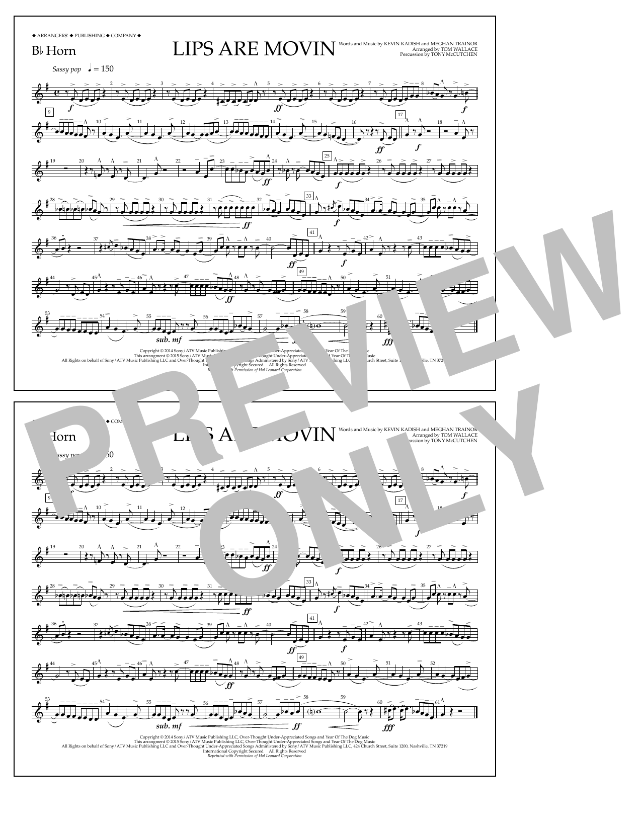 Tom Wallace Lips Are Movin - Bb Horn sheet music notes and chords arranged for Marching Band