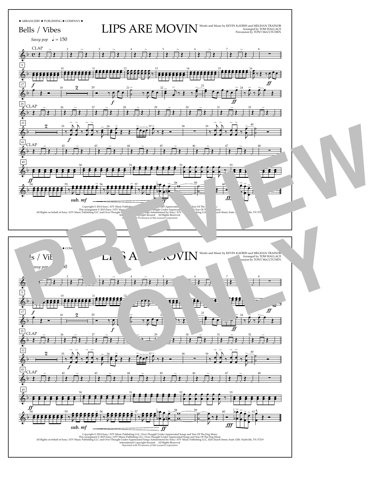 Tom Wallace Lips Are Movin - Bells/Vibes sheet music notes and chords arranged for Marching Band