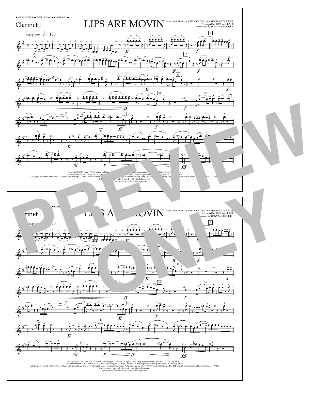 Tom Wallace Lips Are Movin - Clarinet 1 sheet music notes and chords arranged for Marching Band