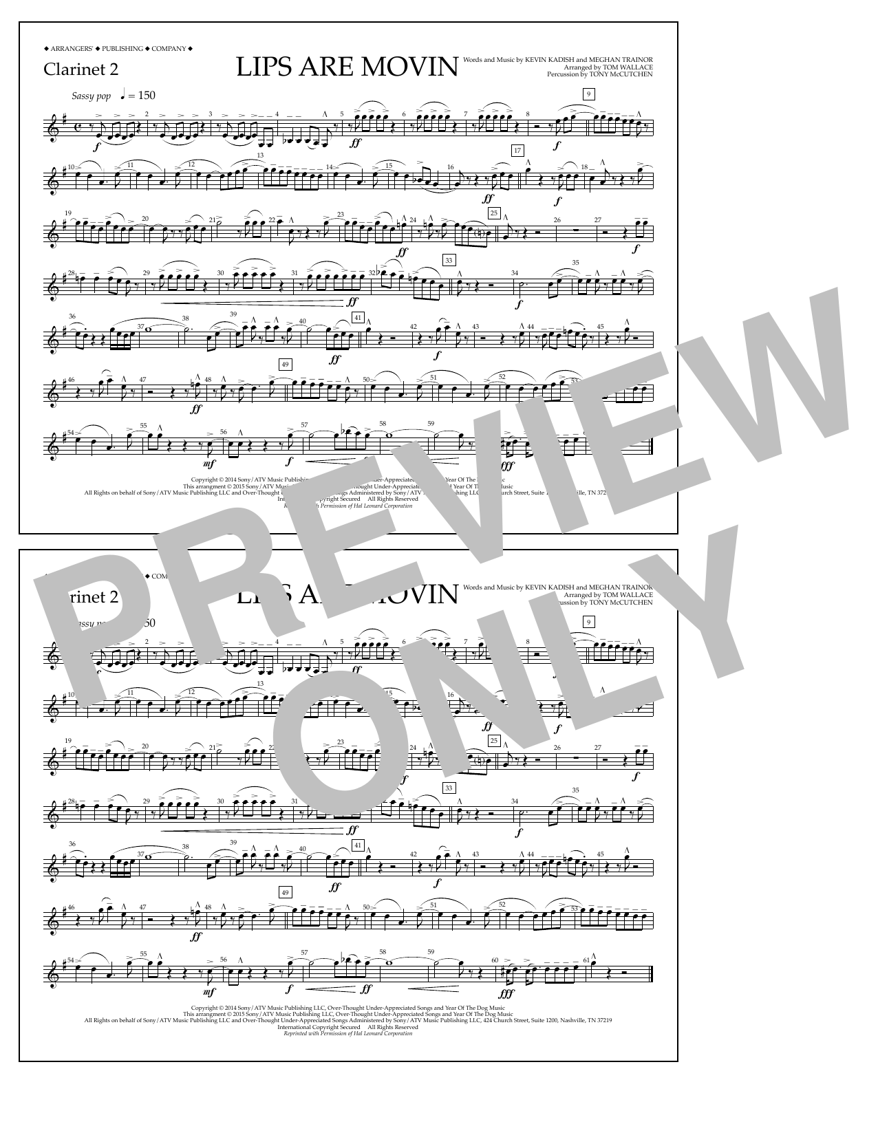 Tom Wallace Lips Are Movin - Clarinet 2 sheet music notes and chords arranged for Marching Band