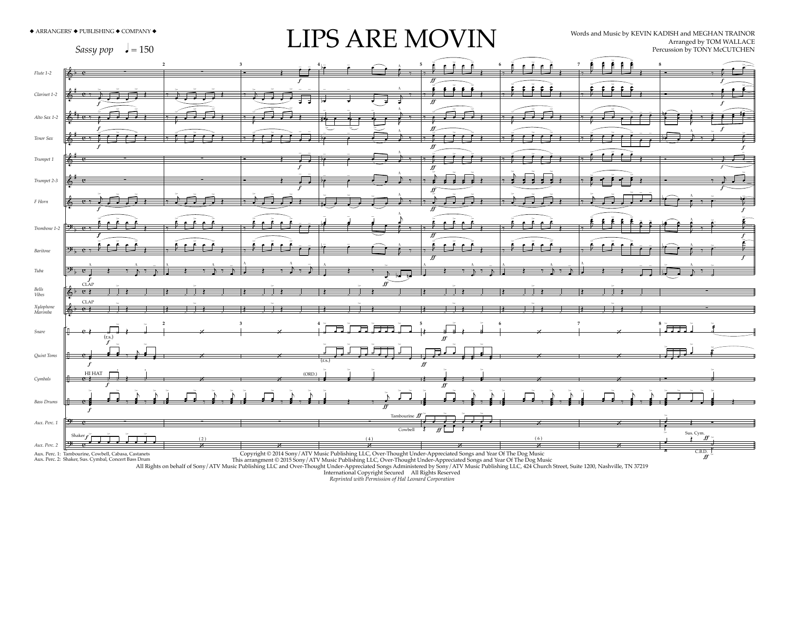 Tom Wallace Lips Are Movin - Full Score sheet music notes and chords arranged for Marching Band