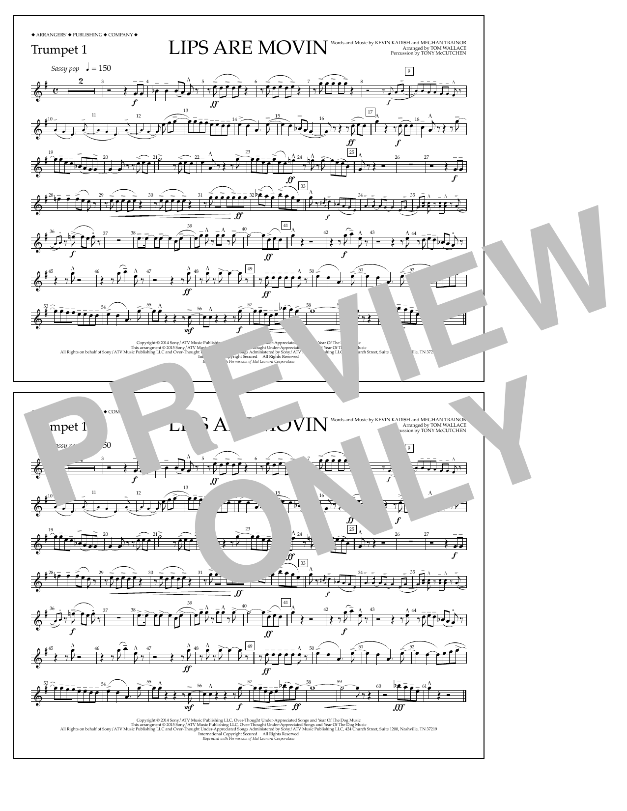 Tom Wallace Lips Are Movin - Trumpet 1 sheet music notes and chords arranged for Marching Band