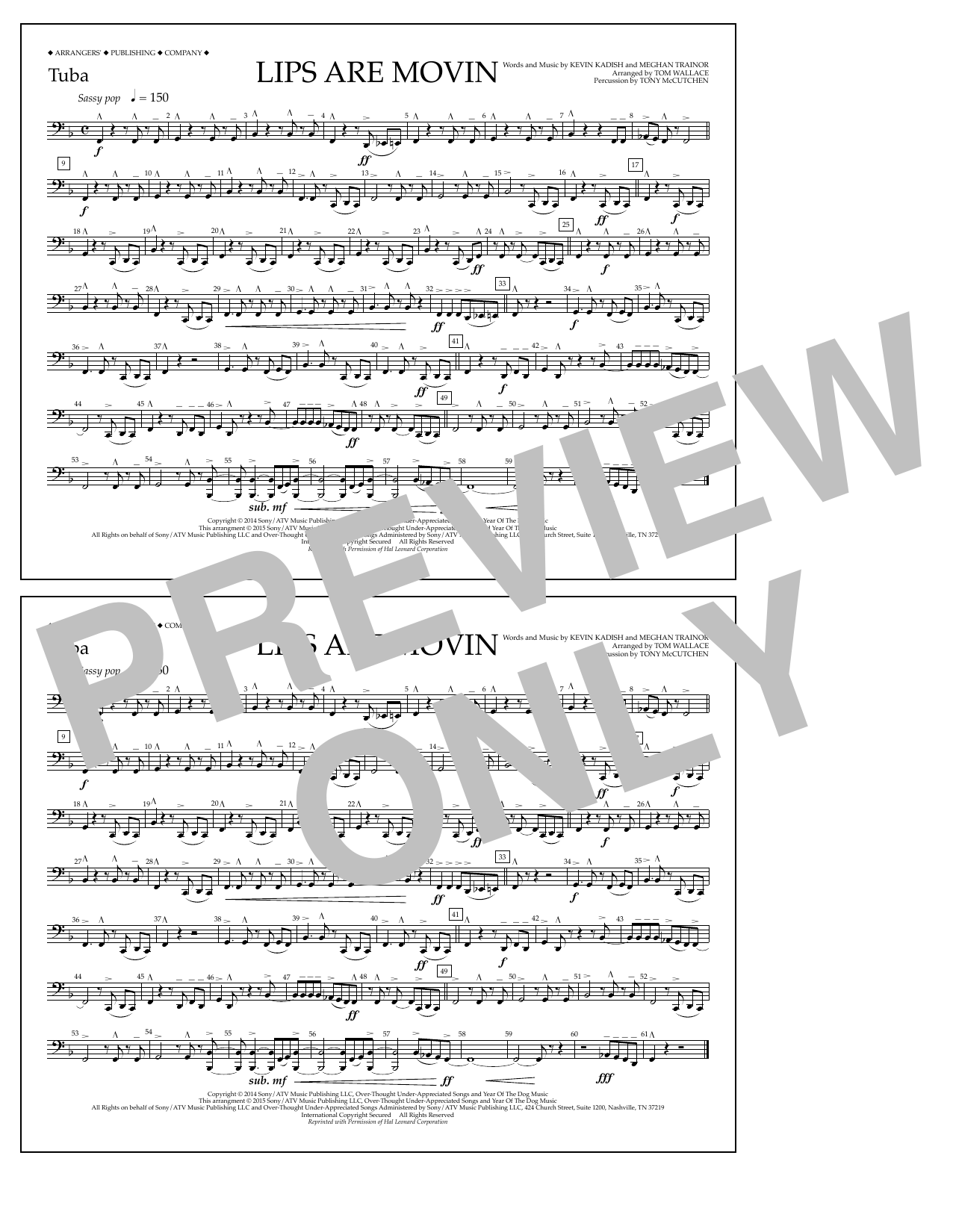 Tom Wallace Lips Are Movin - Tuba sheet music notes and chords arranged for Marching Band