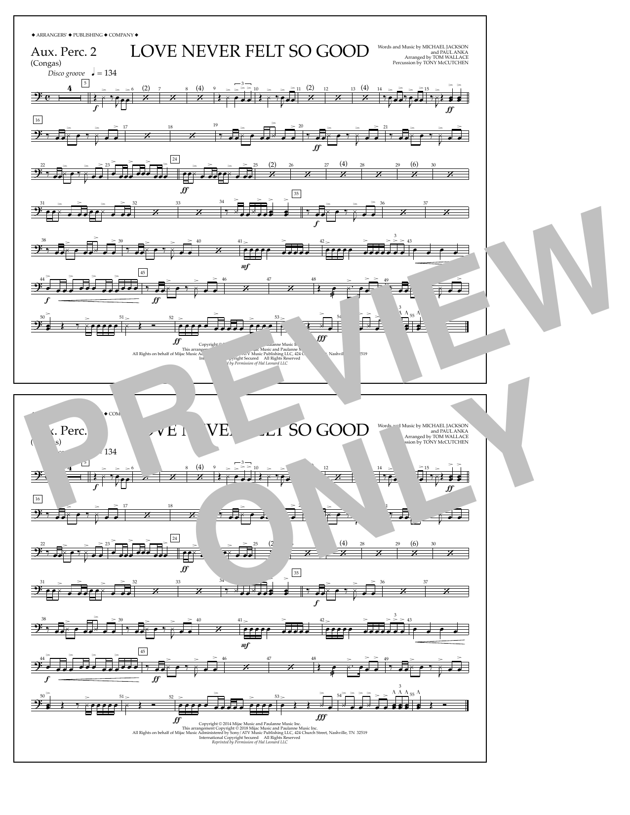 Tom Wallace Love Never Felt So Good - Aux. Perc. 2 sheet music notes and chords arranged for Marching Band