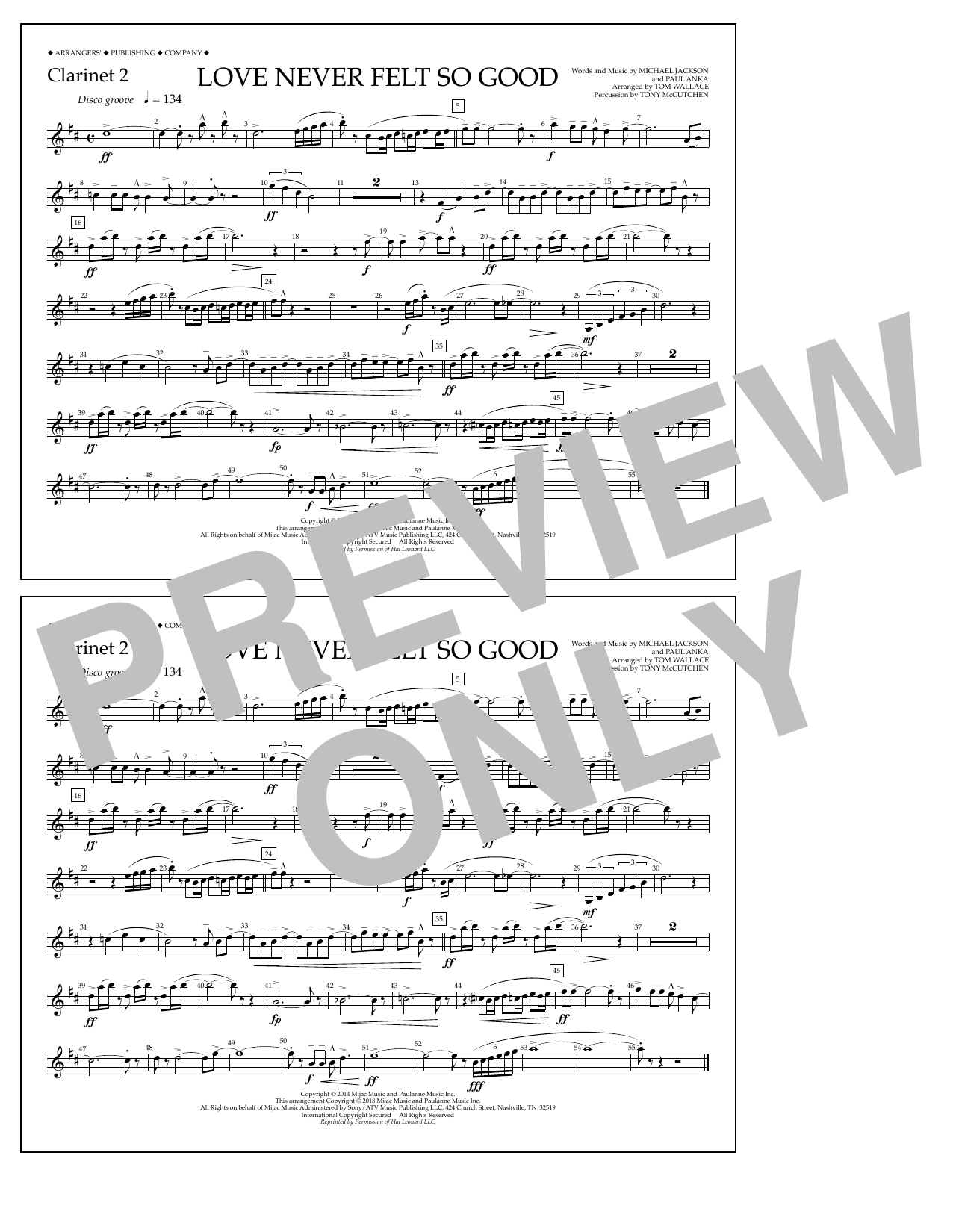 Tom Wallace Love Never Felt So Good - Clarinet 2 sheet music notes and chords arranged for Marching Band