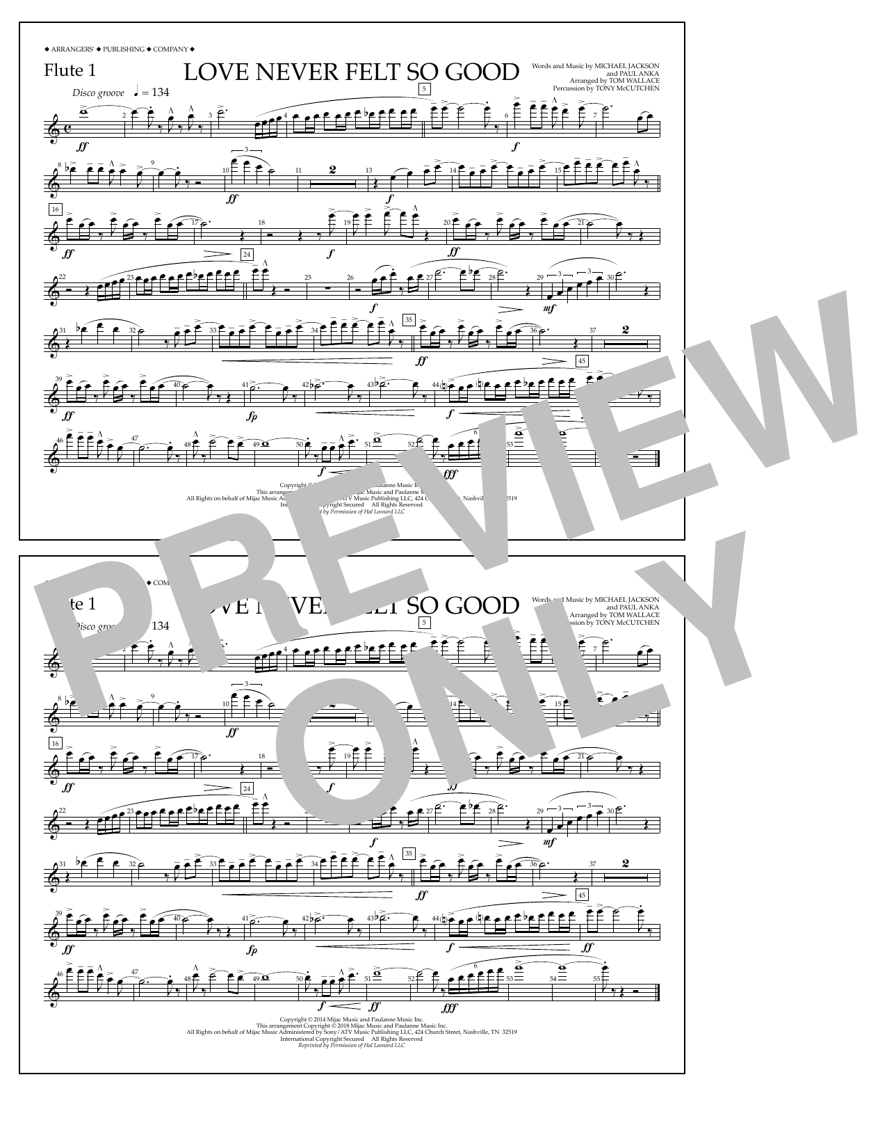 Tom Wallace Love Never Felt So Good - Flute 1 sheet music notes and chords arranged for Marching Band