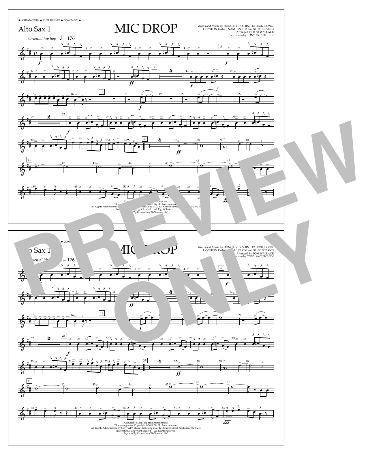 Tom Wallace Mic Drop - Alto Sax 1 sheet music notes and chords arranged for Marching Band