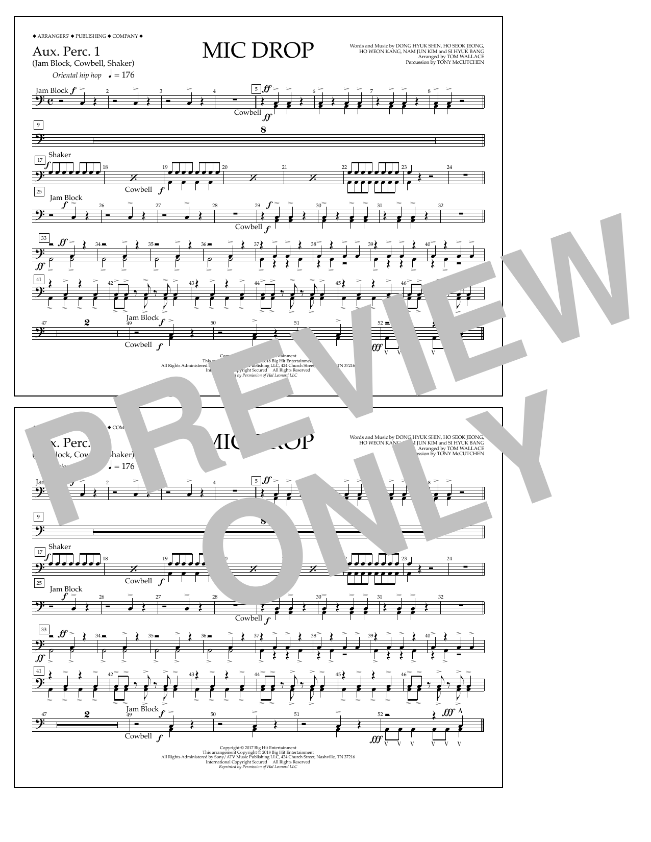 Tom Wallace Mic Drop - Aux. Perc. 1 sheet music notes and chords arranged for Marching Band