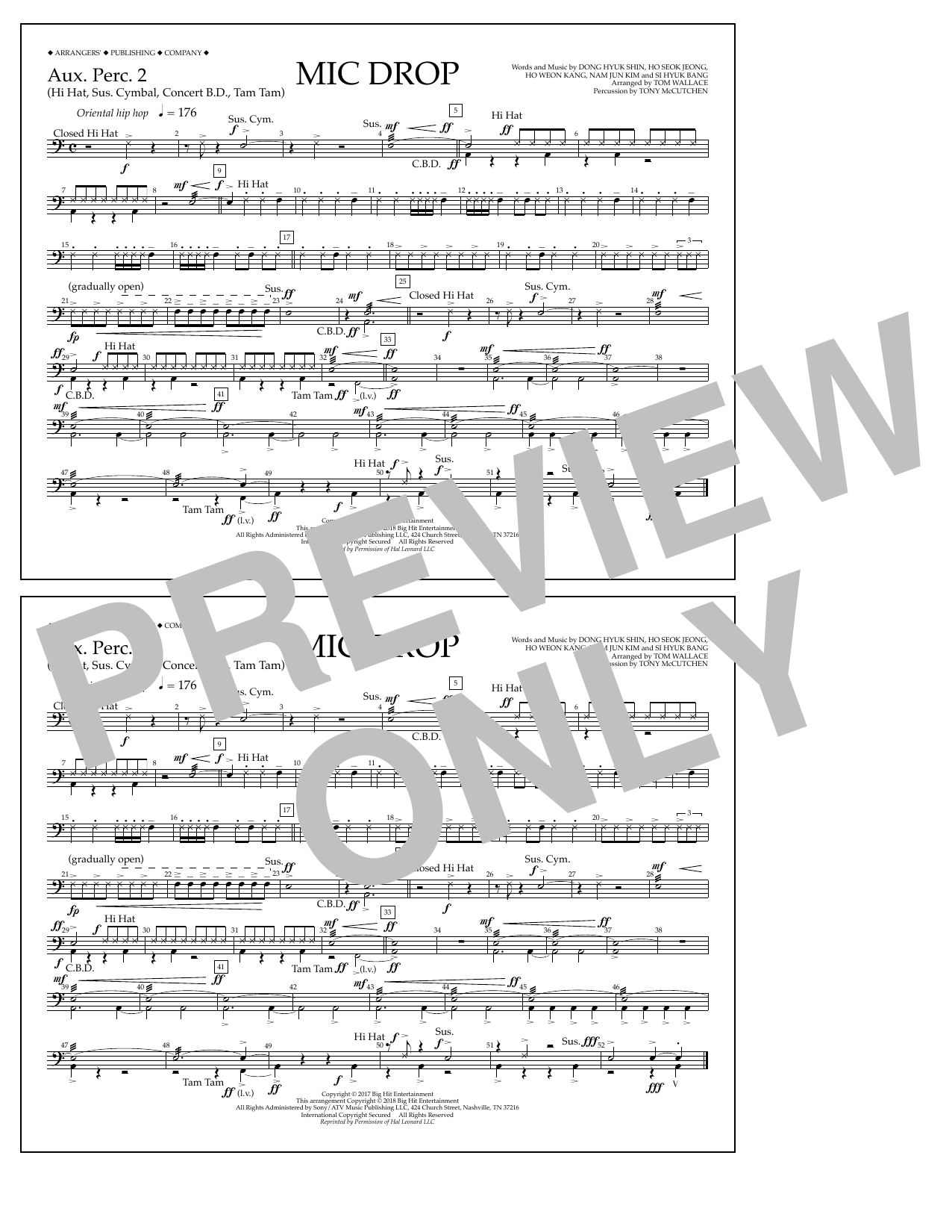 Tom Wallace Mic Drop - Aux. Perc. 2 sheet music notes and chords arranged for Marching Band