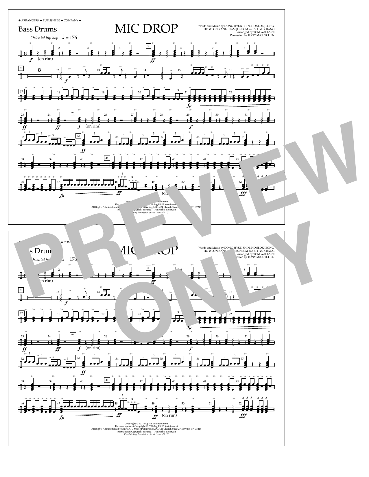 Tom Wallace Mic Drop - Bass Drums sheet music notes and chords arranged for Marching Band