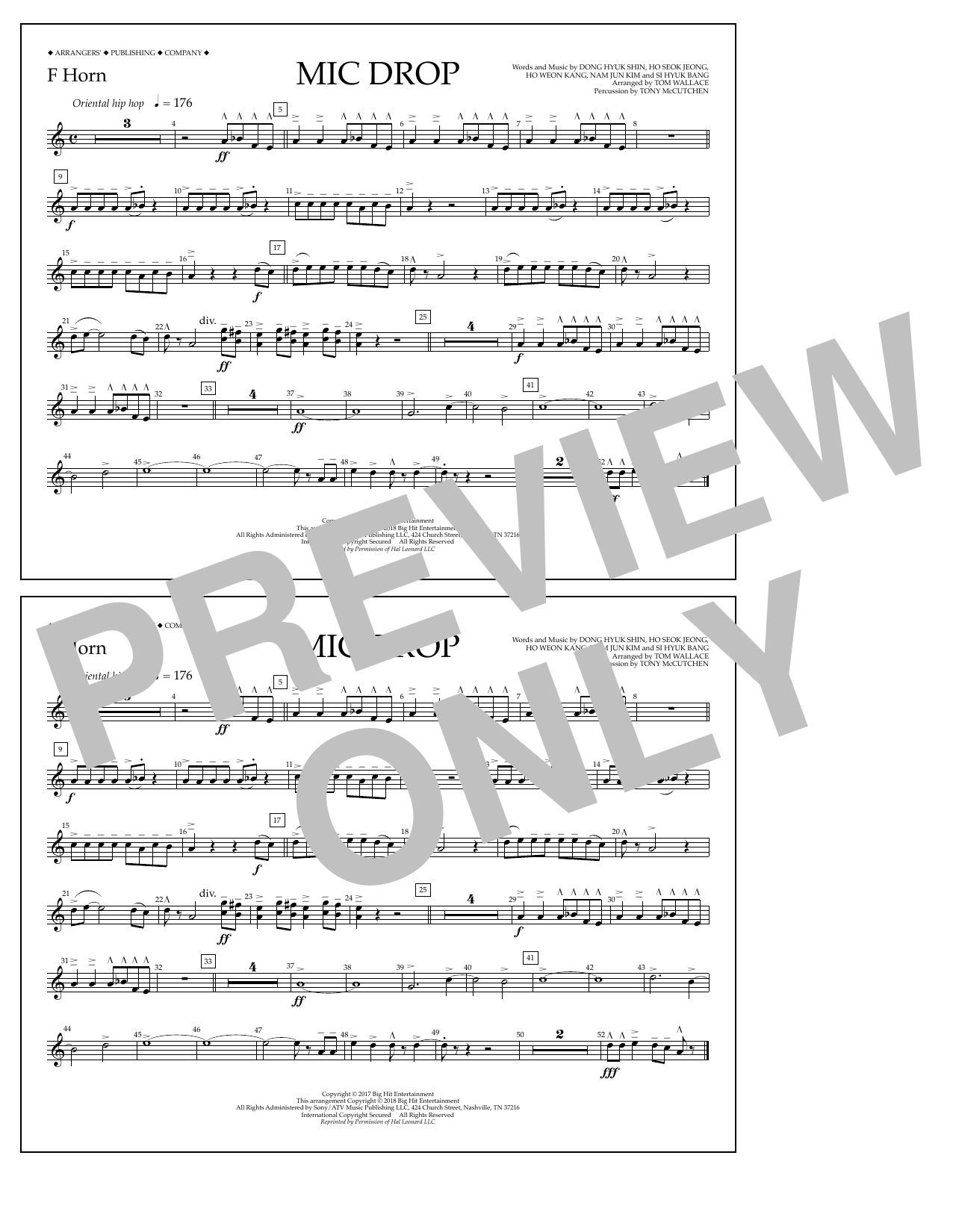 Tom Wallace Mic Drop - F Horn sheet music notes and chords arranged for Marching Band